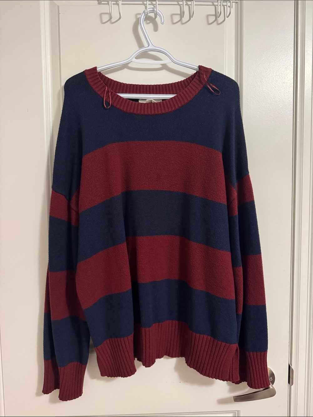 Women’s Oversized Striped Crewneck Sweater - Navy & Burgundy